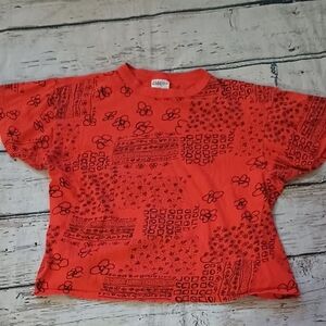 Croquet Club Vintage Single Stitch Orange Black Abstract Floral Print T Shirt M